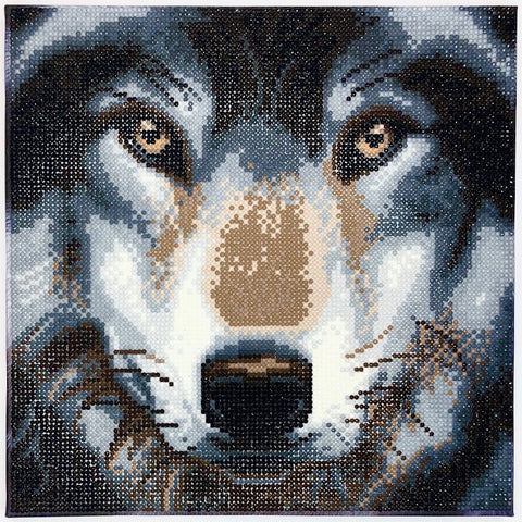 crystal art på ramme 30x30 cm: ulvehoved runde