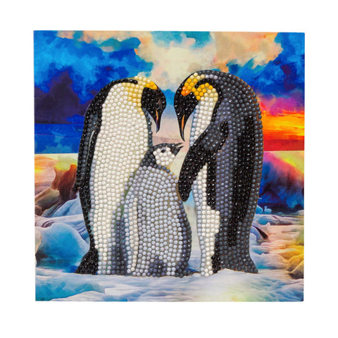 crystal card sæt: pingvin famillie runde
