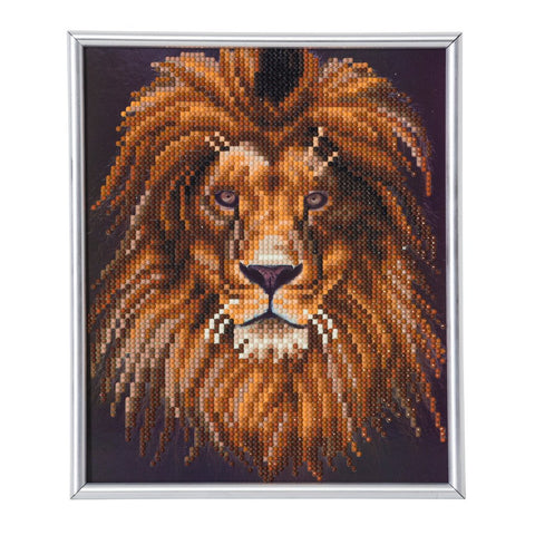 crystal art i fotoramme 21x25 cm: løve runde
