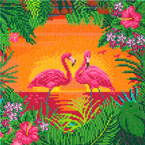 crystal art på ramme 30x30 cm: fancy flamingoes runde