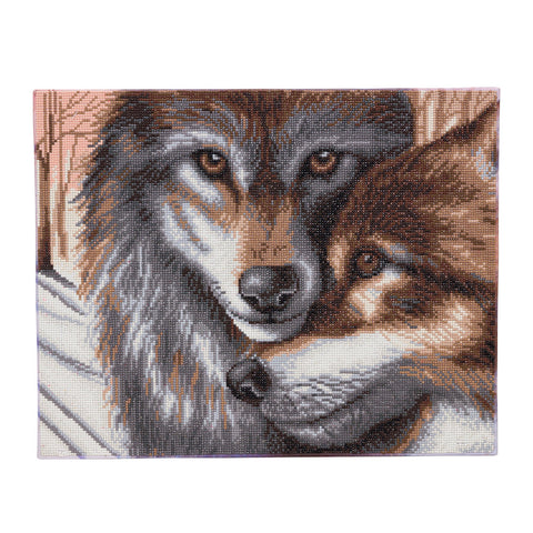 crystal art på ramme 40x50 cm: wolves a winter's tale runde